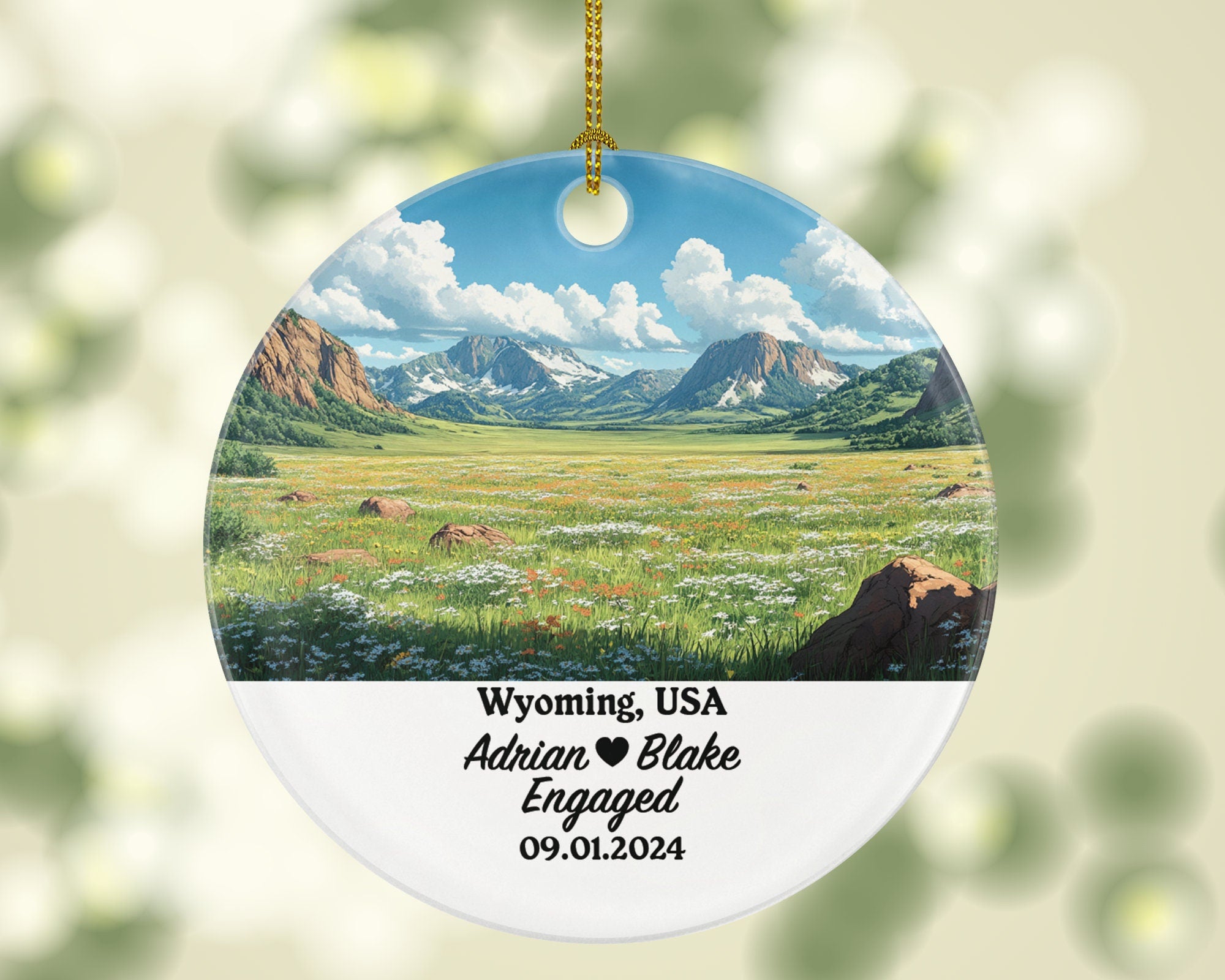 Wyoming Christmas Ornament Personalized - WY Engaged Married Family Together Couple Travel Honeymoon Engagement Marriage