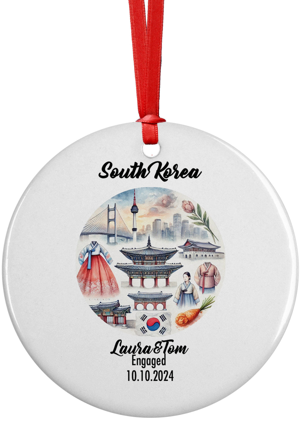 South Korea Ornament, Engagement, Married, Travel, Gift for Engaged Couple, Engagement Gift, Trip, Vacation Souvenir