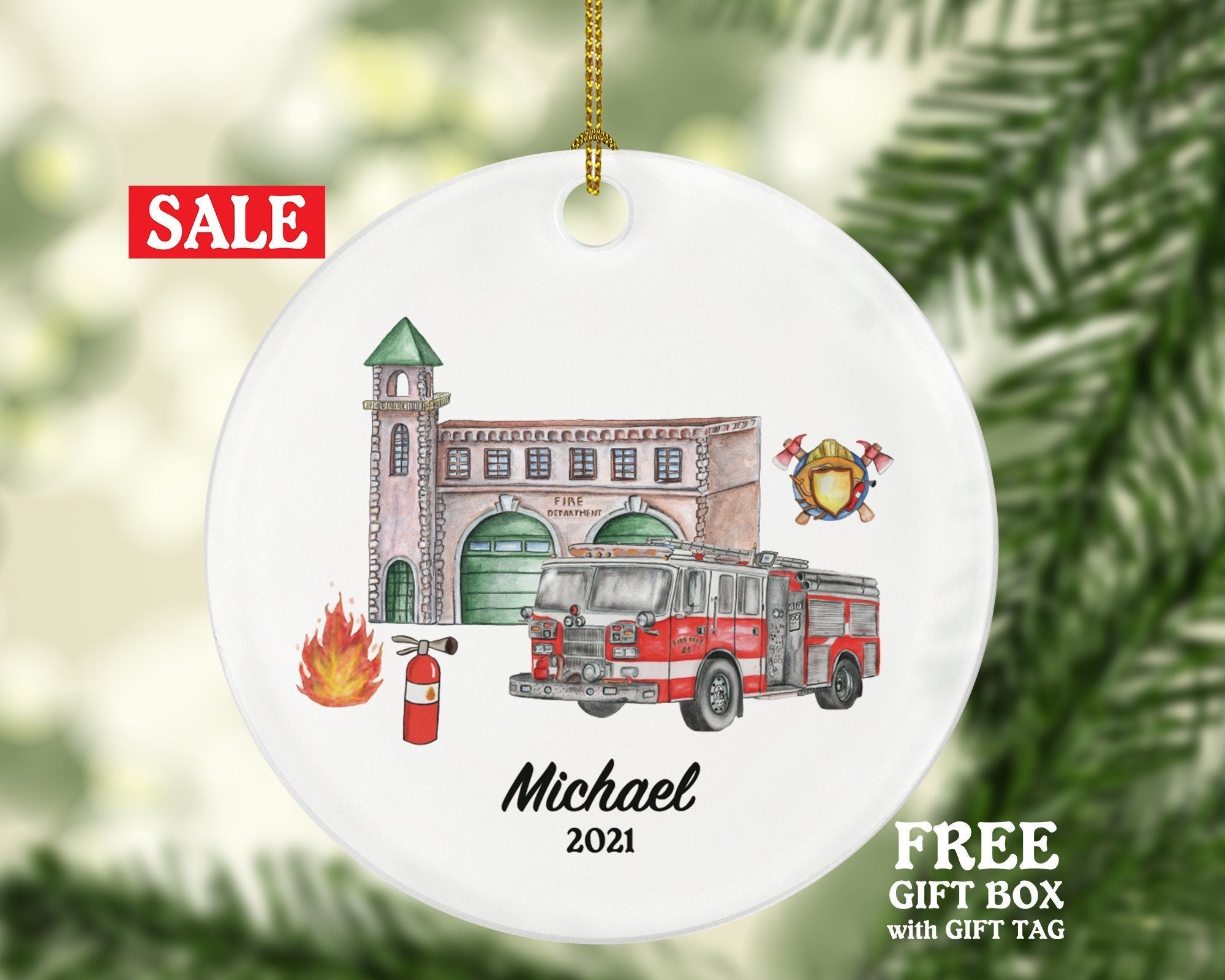 Firefighter Christmas Ornament Personalized - First Responder Holiday Custom Firefighter Thank You Gift Prayer for Firefighter Fireman