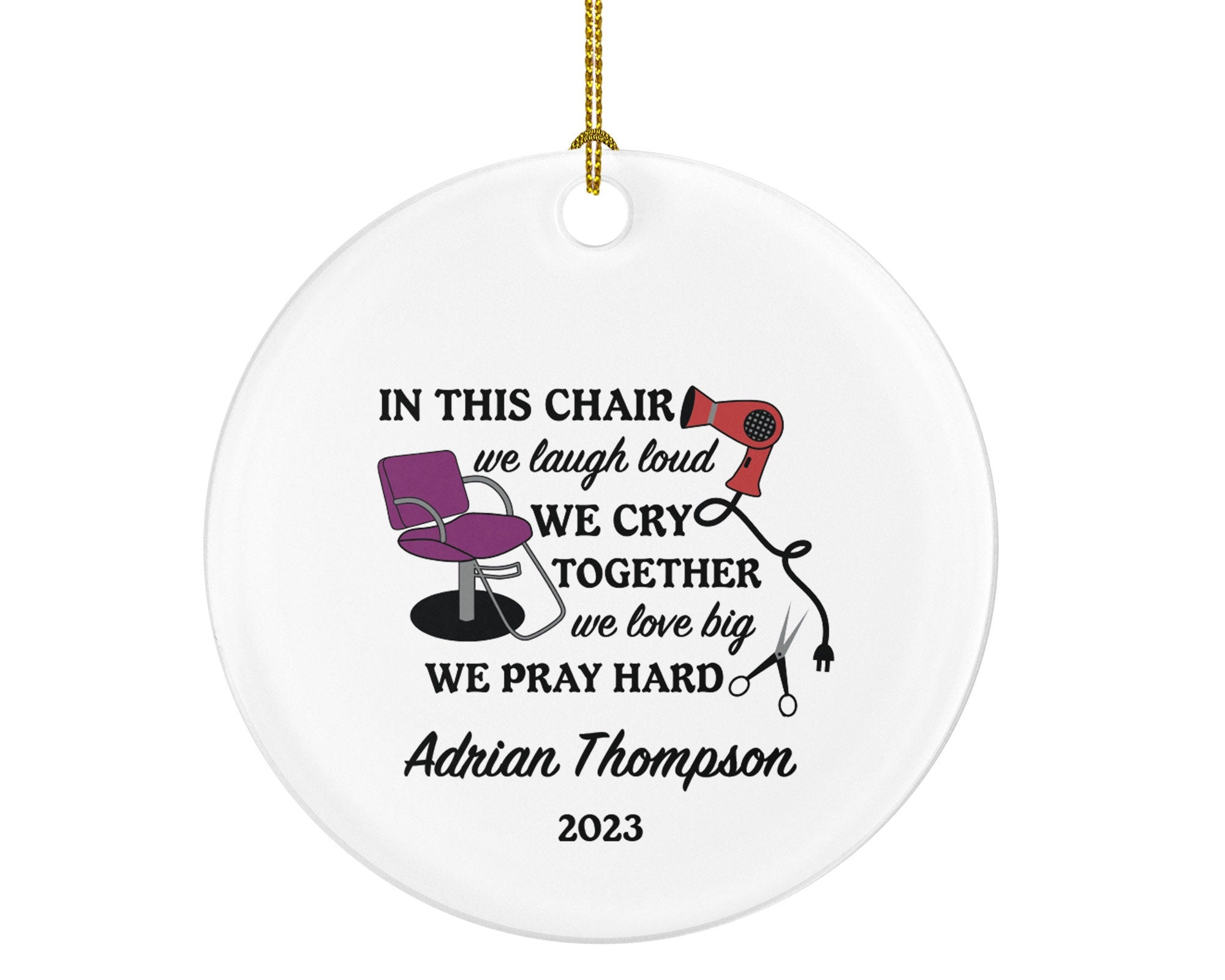 Hair Dresser, Stylist Christmas Ornament Personalized - Hair Stylist Gift Getting a Hair Cut - Custom Name Year