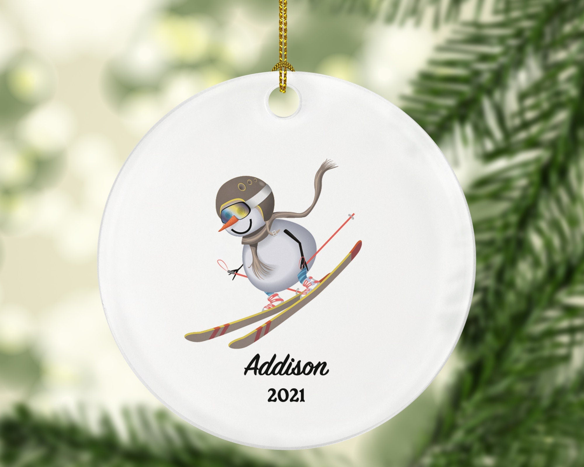 Downhill Skier Skiing Christmas Ornament, Ski Trip Vacation, Winter Sports Snowmen Personalized Gift Sports Hobby Occupation