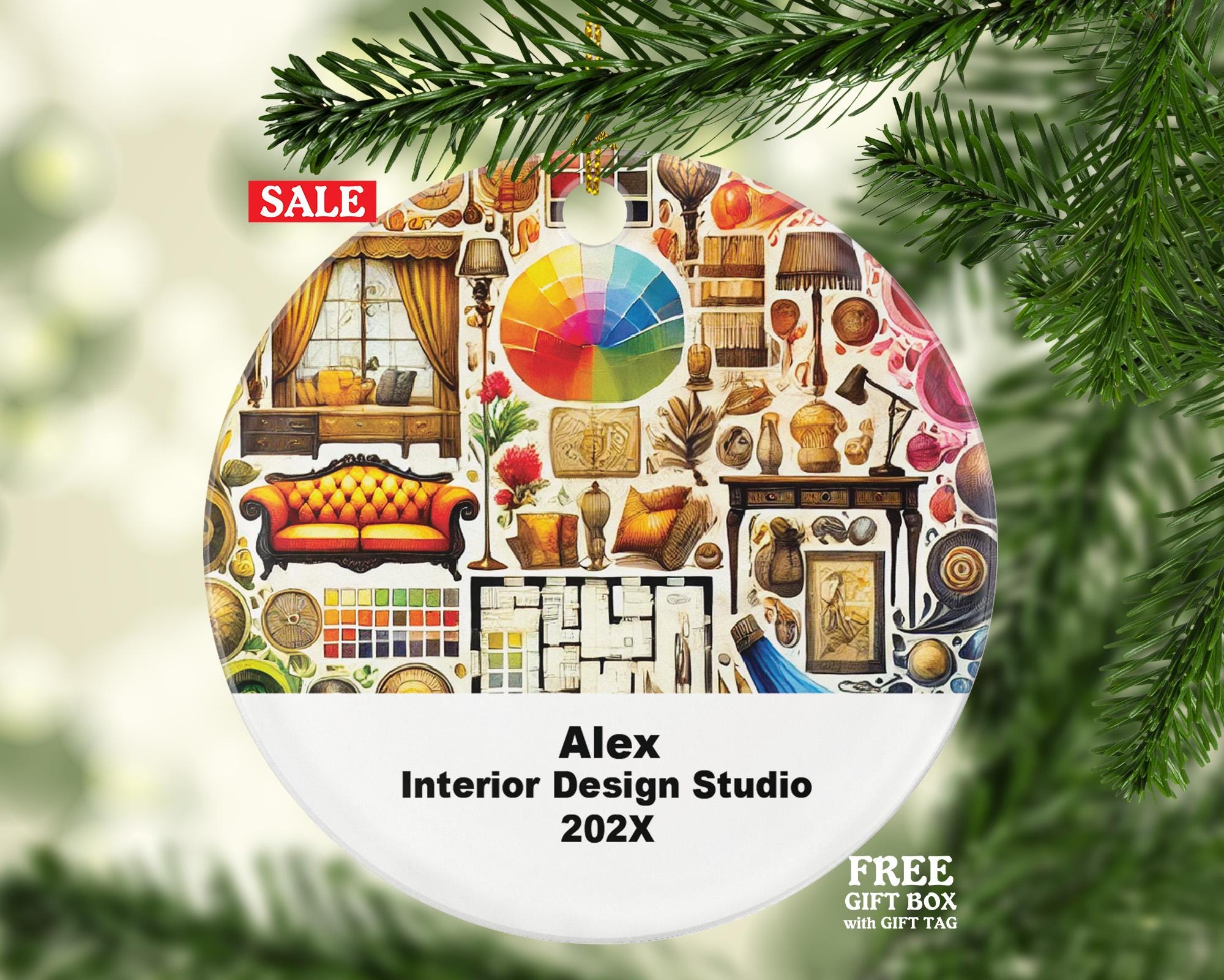 Personalized Interior Design Ornament – Custom Designer Gift – Home Decor Studio Ornament with Name and Year