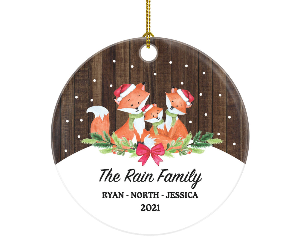 Family of 3 Christmas Ornament Personalized - Custom Names  of Three First Ornament Gift for Fox with Kids Xmas