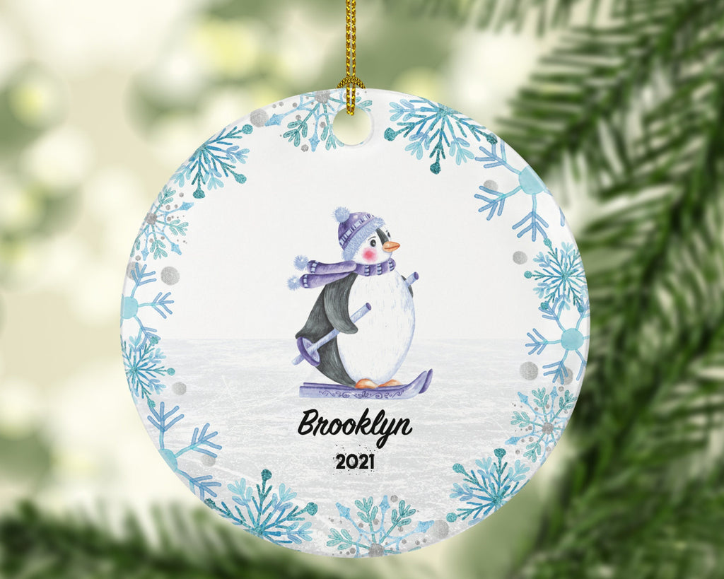 Skier Skiing Christmas Ornament, Ski Trip Vacation, Winter Sports Penguin Personalized Gift Sports Hobby Occupation