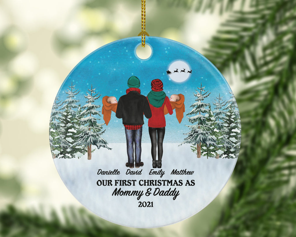 First Christmas as Mommy and Daddy of Twins Infants Ornament - New Babies Parents Mother Father Mom Dad Gift Kid Child Our Family of 4