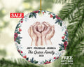 Personalized Family of 3 Christmas Ornament - Our First Ornament Custom Names for Three Gift for Family with Newborn Infant Foots in Hands