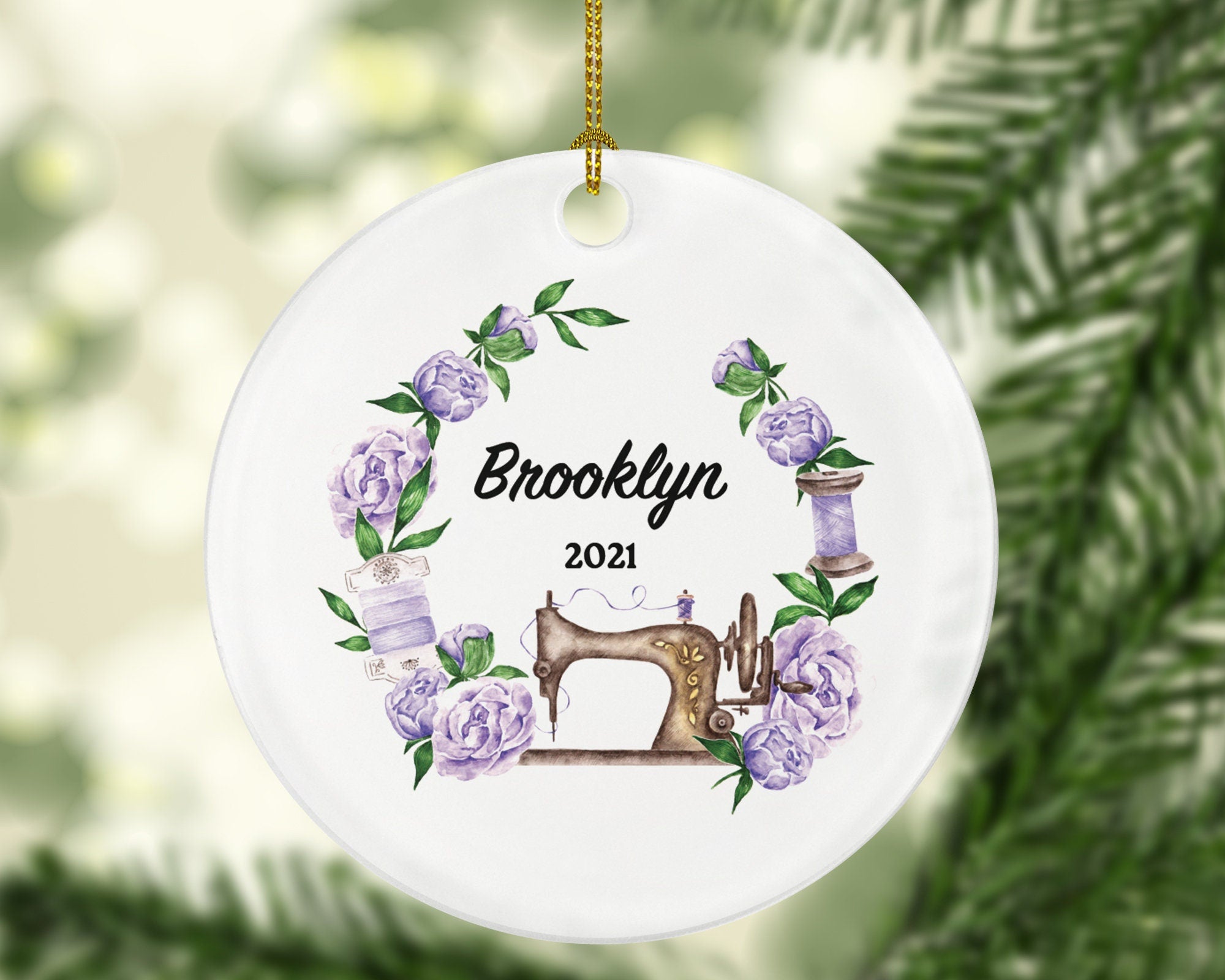 Sewing Christmas Ornament Personalized - Sewing Lover - Sewer Quilter Stitcher Tailor Custom Gift - Flowers