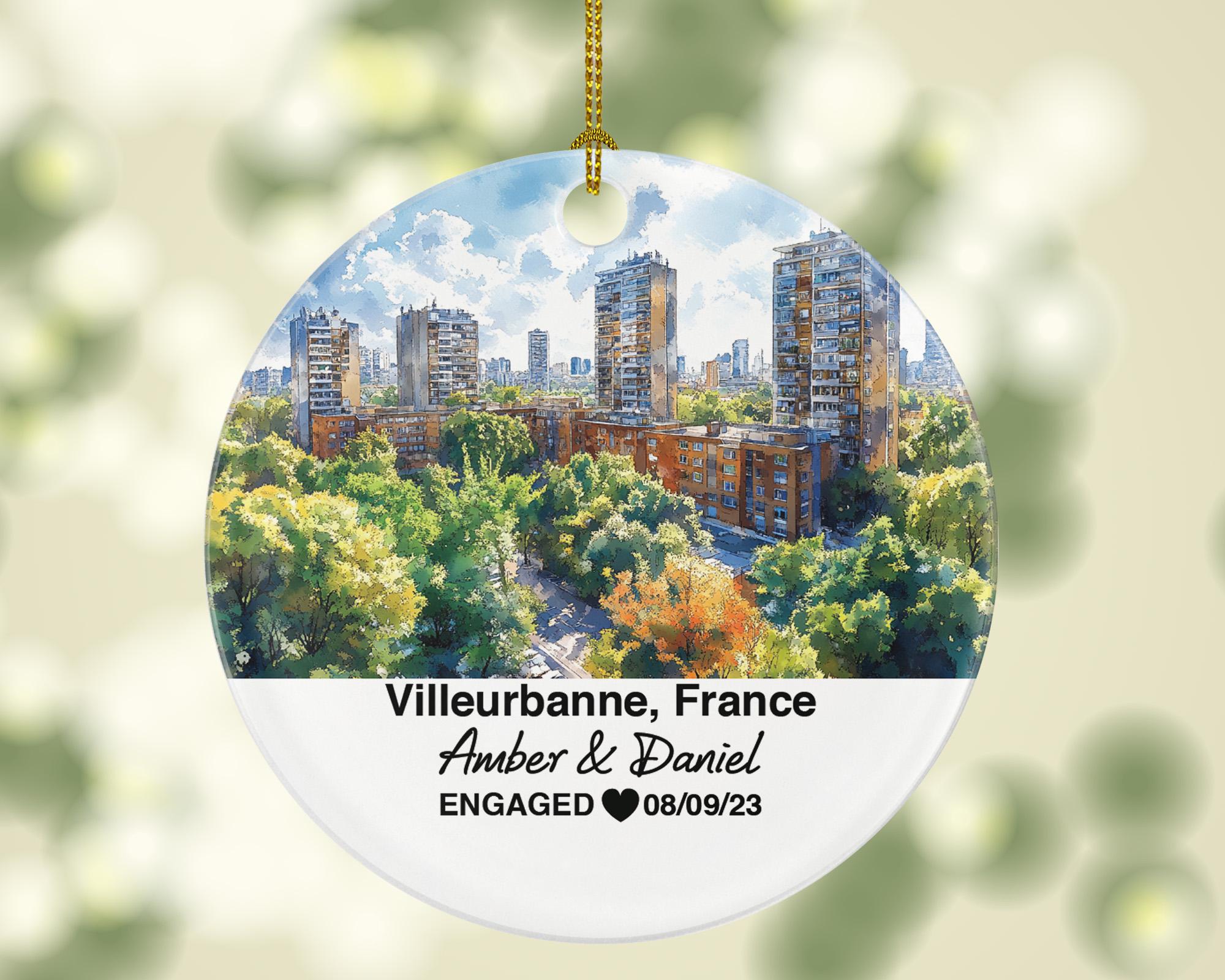 Personalized Villeurbanne France Christmas Ornament, Parc de la Tête d'Or, Mr & Mrs Wedding, Engagement, or Honeymoon Keepsake for Couples