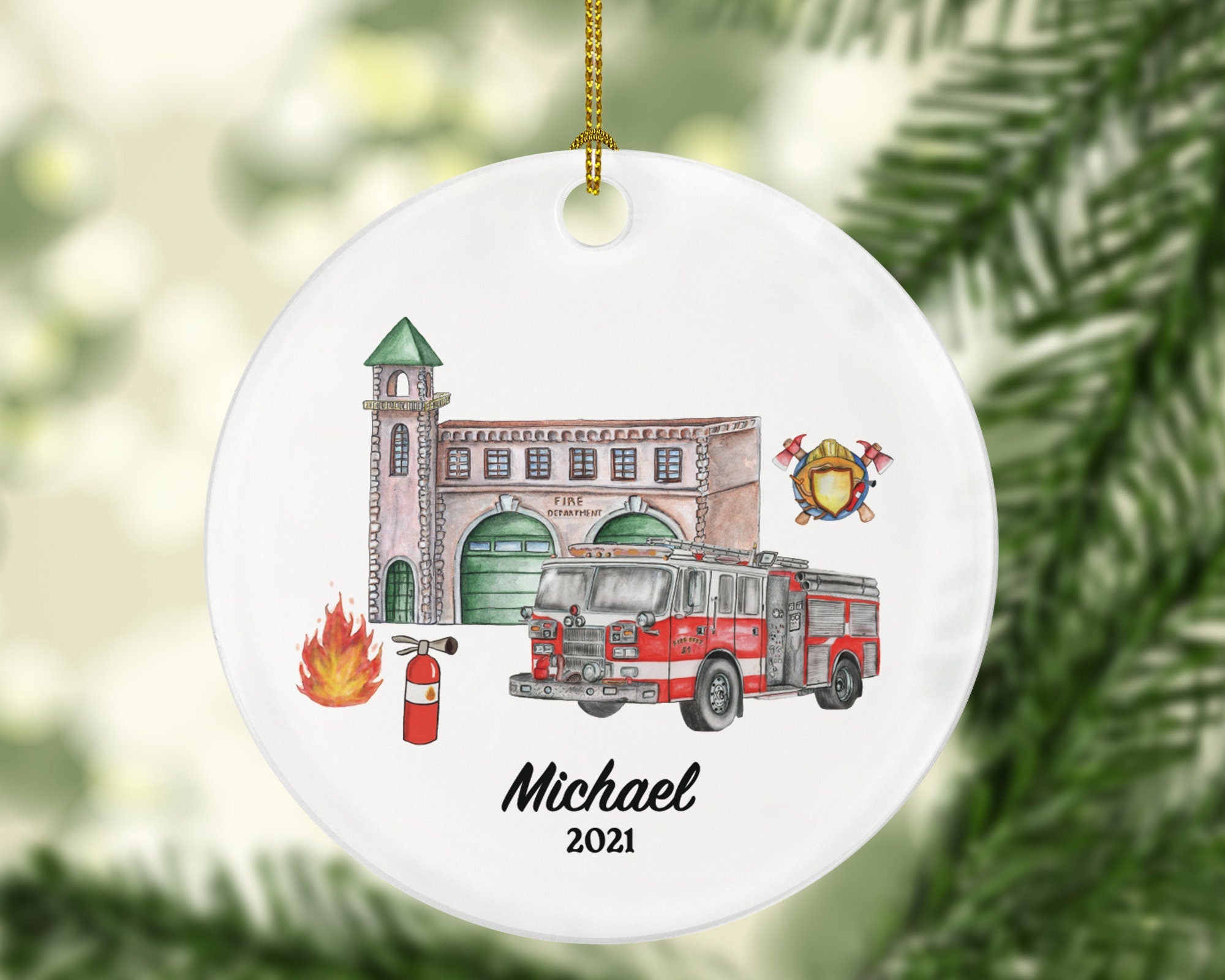 Firefighter Christmas Ornament Personalized - First Responder Holiday Custom Firefighter Thank You Gift Prayer for Firefighter Fireman