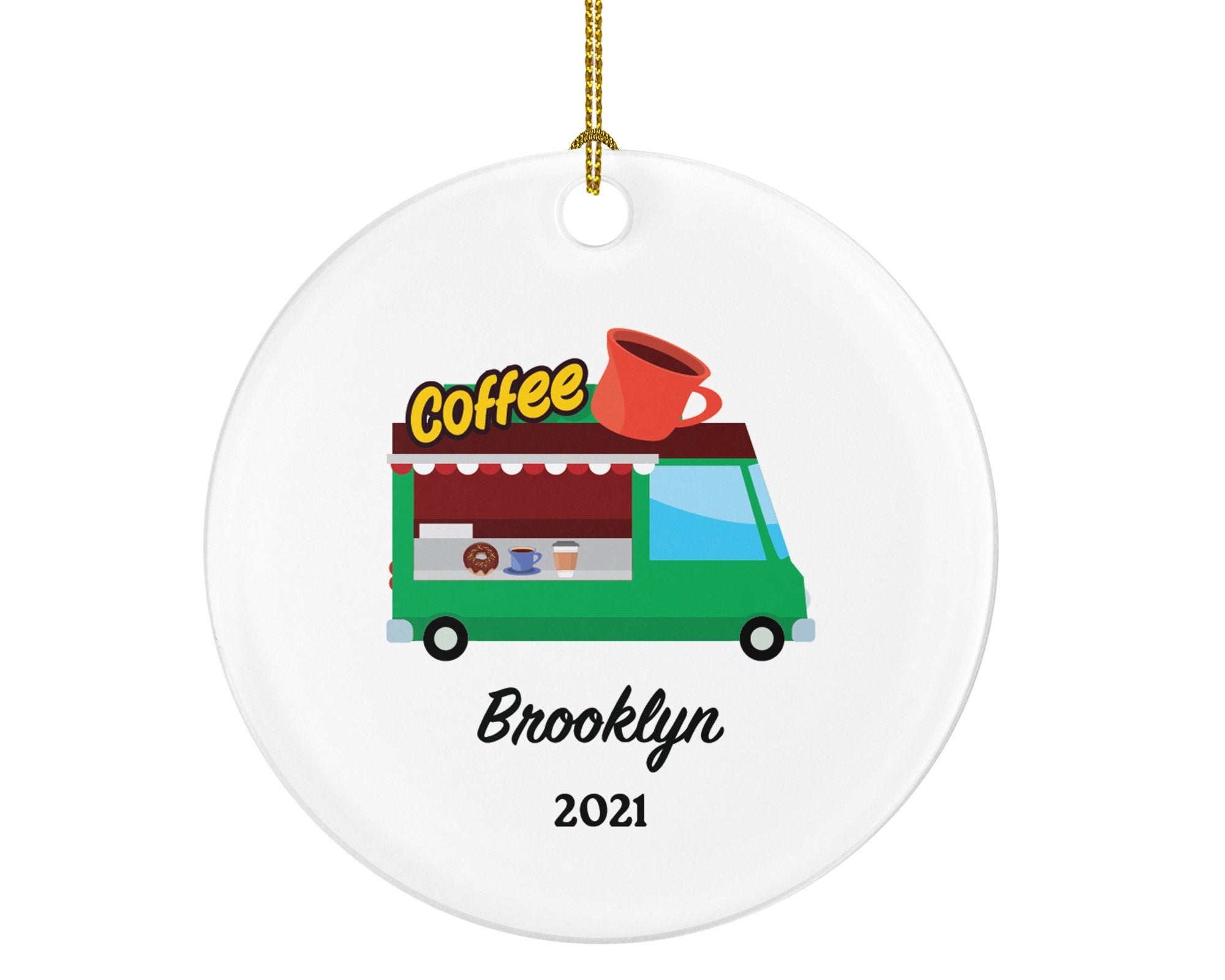 Coffee Truck Owner Worker Barista Christmas Ornament - Personalized Gift for Barista Custom Name Boss Employee Coffee Lover Xmas Holiday