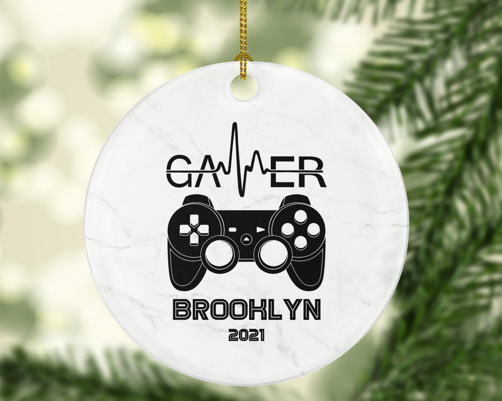 Video Game Player Heart Beat Gamer Christmas Ornament Personalized - Playing Game Controller Addict