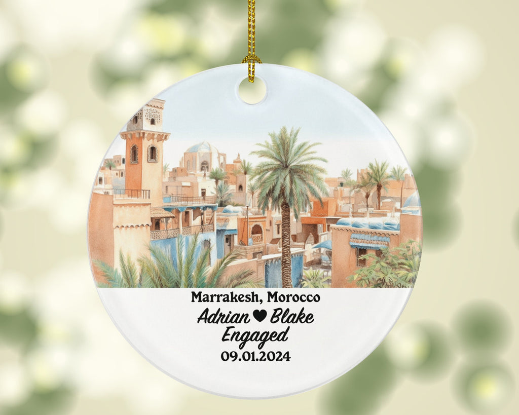 Marrakesh Christmas Ornament Personalized - Morocco Engaged Married Family Together Couple Travel Honeymoon Engagement Marriage