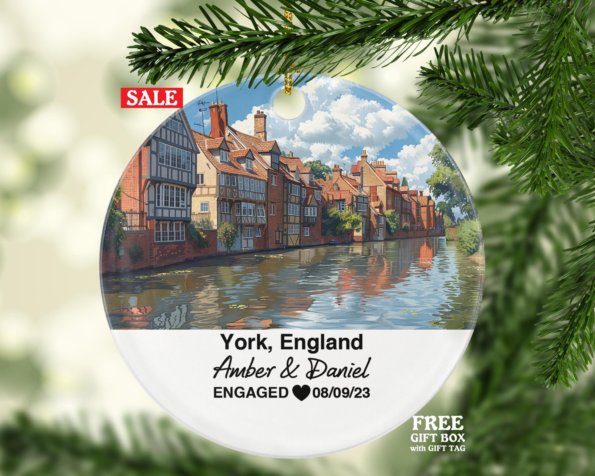 York England Ceramic Christmas Ornament – Personalized United Kingdom Keepsake, Custom Couple Gift for Wedding or Honeymoon