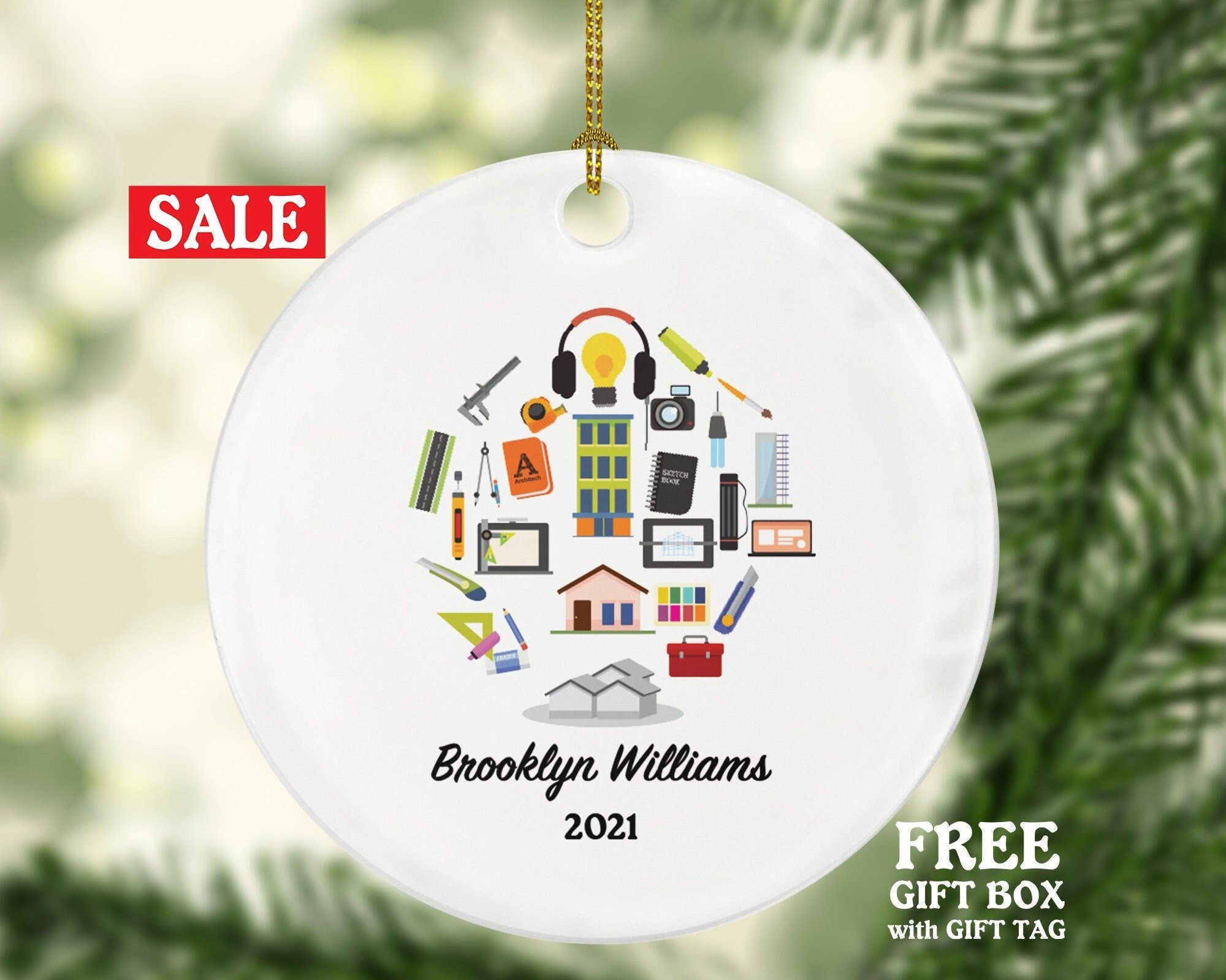 Architect Christmas Ornament, Personalized Architecture gift Custom Architect Present