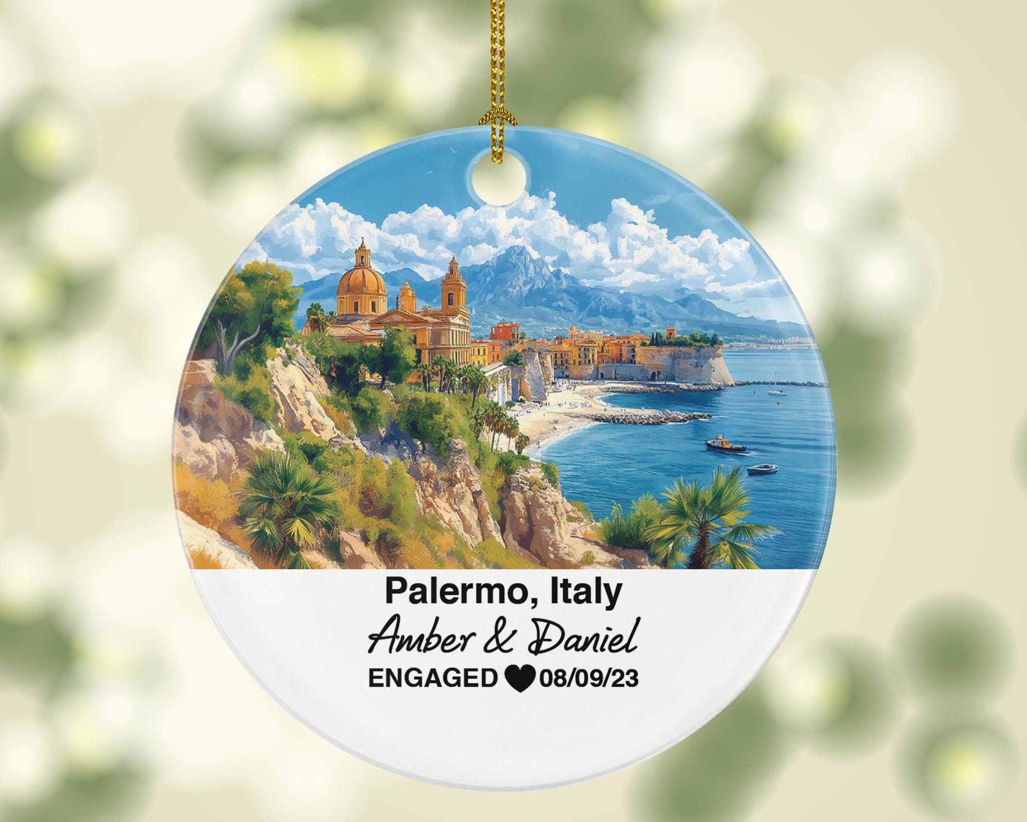 Custom Palermo Italy Ornament, Quattro Canti, Piazza Pretoria, Personalized Couple Gift, Celebrate Wedding, Engagement, Honeymoon