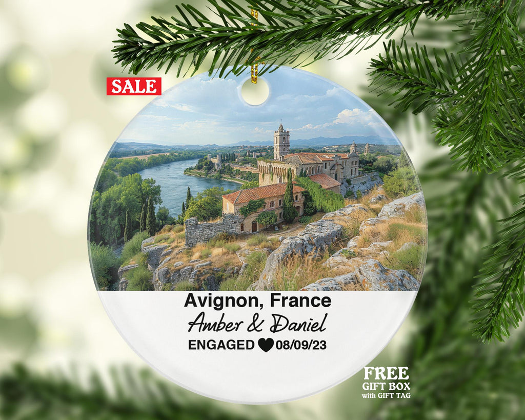 Personalized Avignon France Christmas Ornament, Pont Saint-Bénézet, Mr & Mrs Wedding, Engagement, or Honeymoon Keepsake for Couples