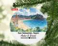 San Sebastián Spain Round Ceramic Christmas Ornament – Personalized Holiday Keepsake, Custom Couple Gift for Wedding or Honeymoon
