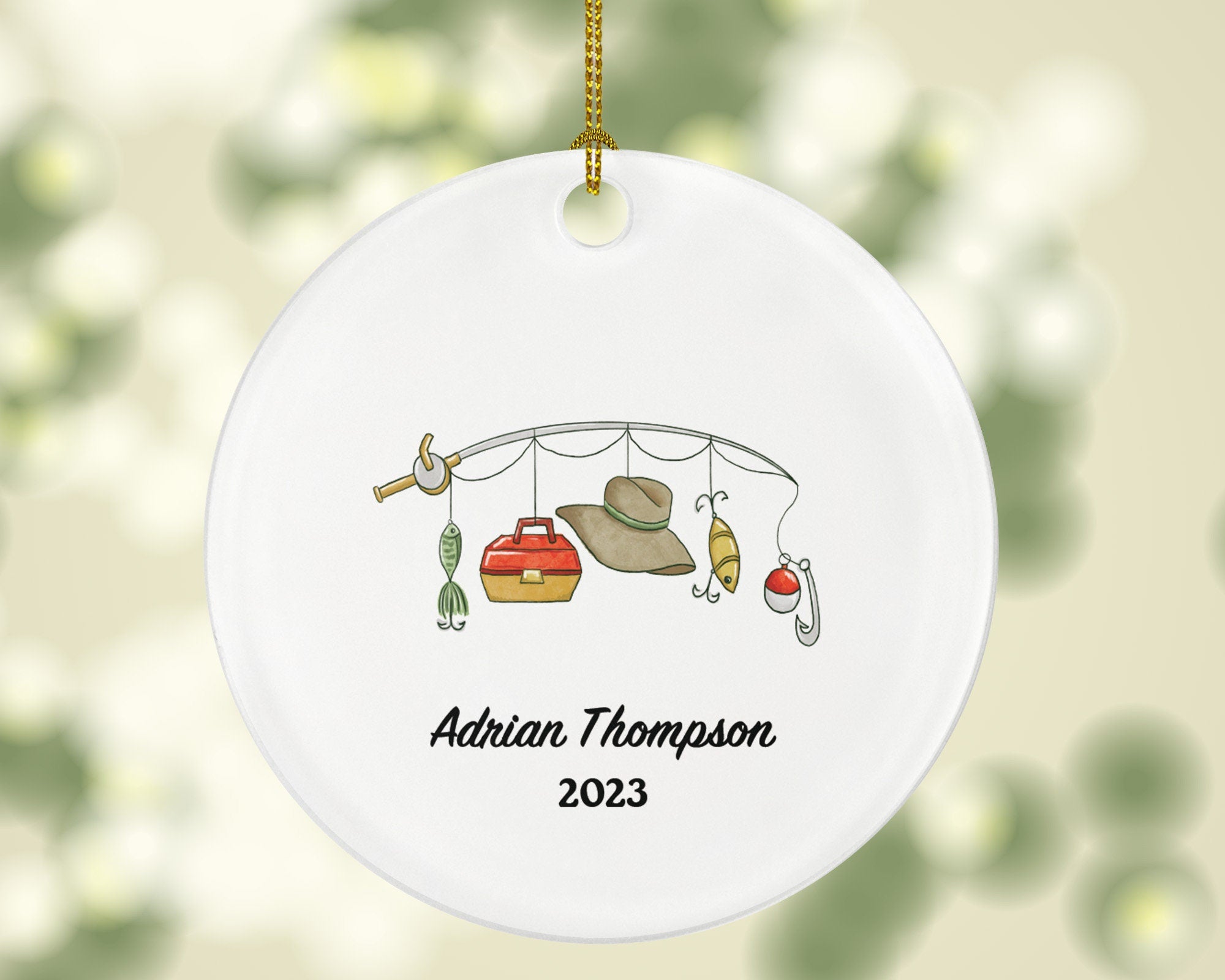 Fisher Rod Christmas Ornament Personalized - Fishing Rod with Stuffs Fisherman Gift with Name Custom