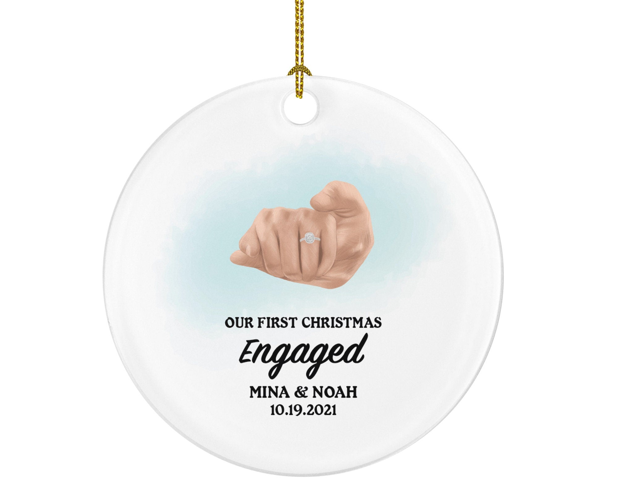 Our First Christmas Engaged Personalized Ornament - Engagement Announcement Couple Gift - Engagement Ring