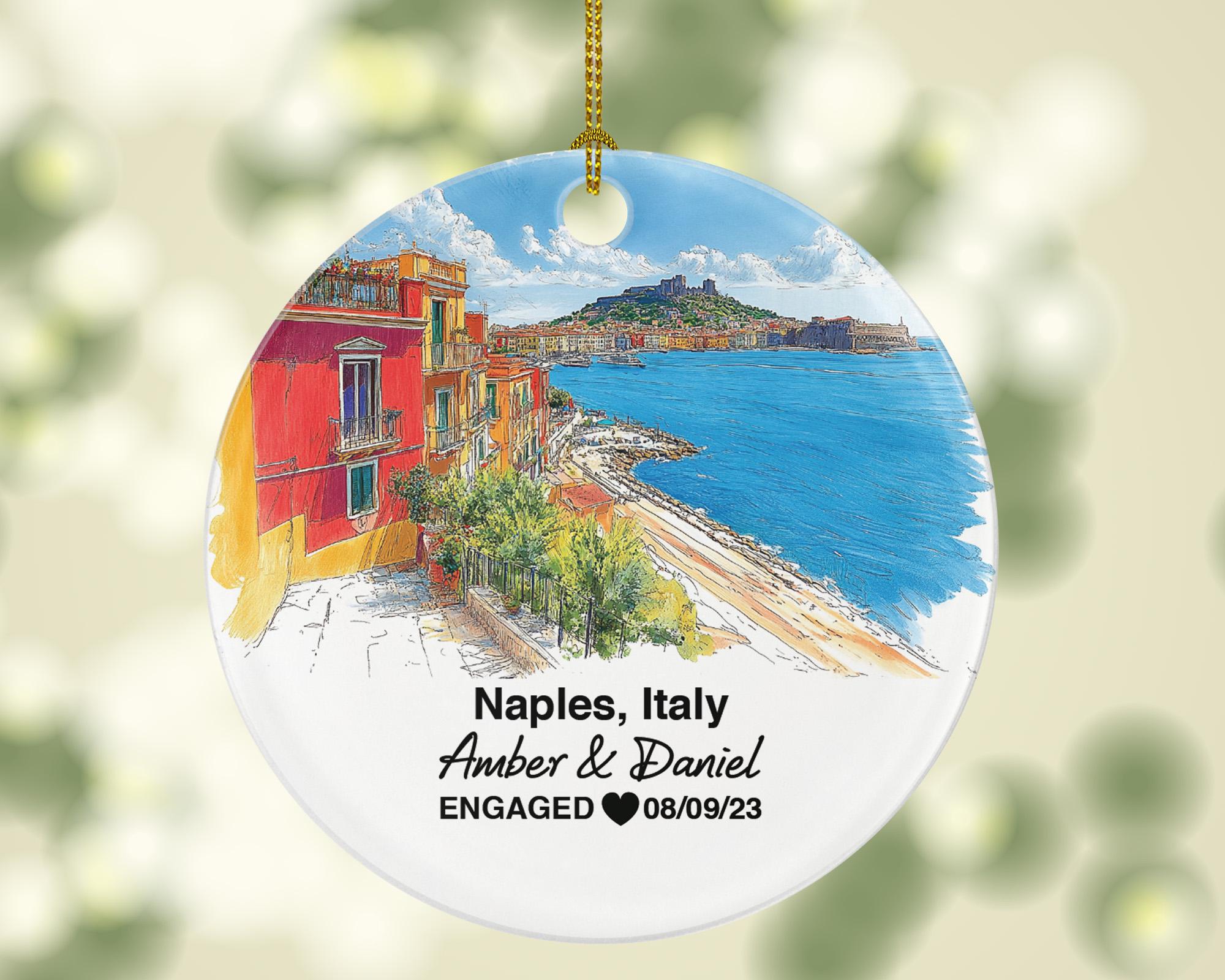Custom Naples Italy Round Ceramic Christmas Ornament – Personalized Holiday Keepsake, Custom Couple Gift for Wedding or Honeymoon