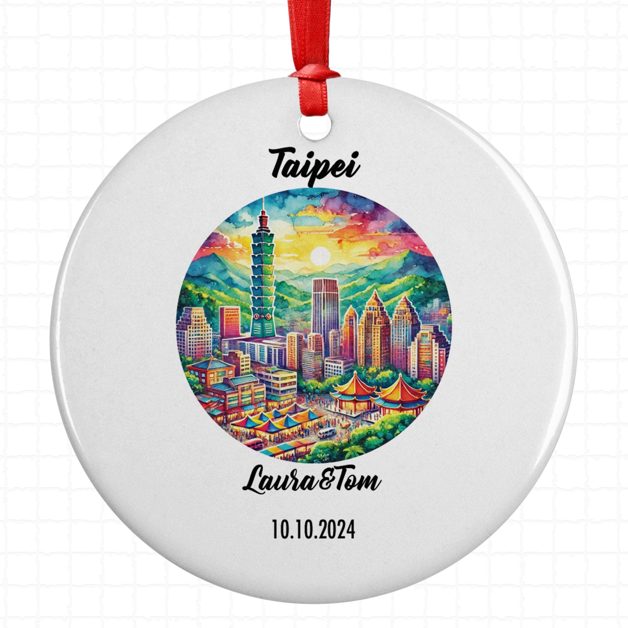 Taipei, Taiwan Ornament, Engagement, Married, Travel, Gift for Engaged Couple, Engagement Gift, Trip, Vacation Souvenir