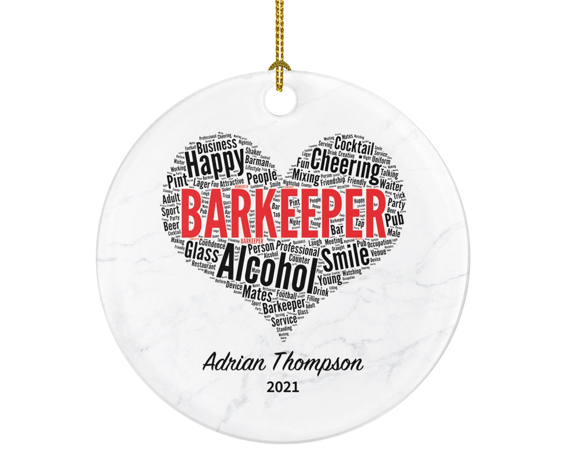 Barkeeper Christmas Ornament Personalized - Gift for a Barkeeper Custom Name Boss Employee at the bar Drinking Beer Vodka Lover Drink Server