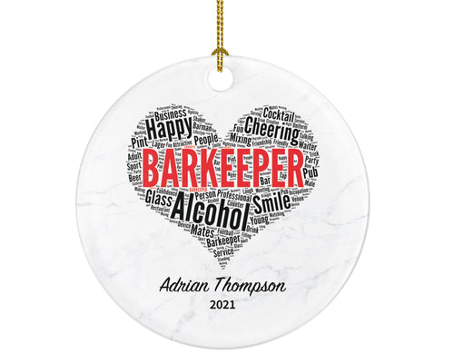 Barkeeper Christmas Ornament Personalized - Gift for a Barkeeper Custom Name Boss Employee at the bar Drinking Beer Vodka Lover Drink Server