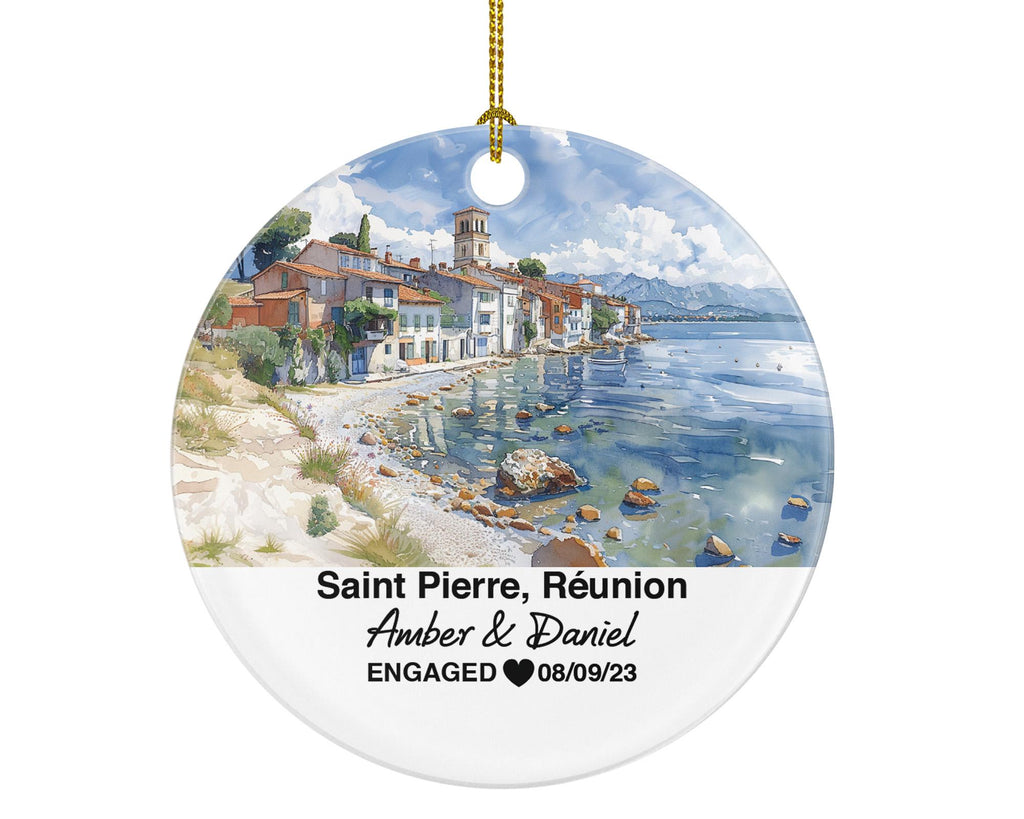 Personalized Saint-Pierre Réunion Christmas Ornament, Island Views, Mr & Mrs Wedding, Engagement, or Honeymoon Keepsake for Couples