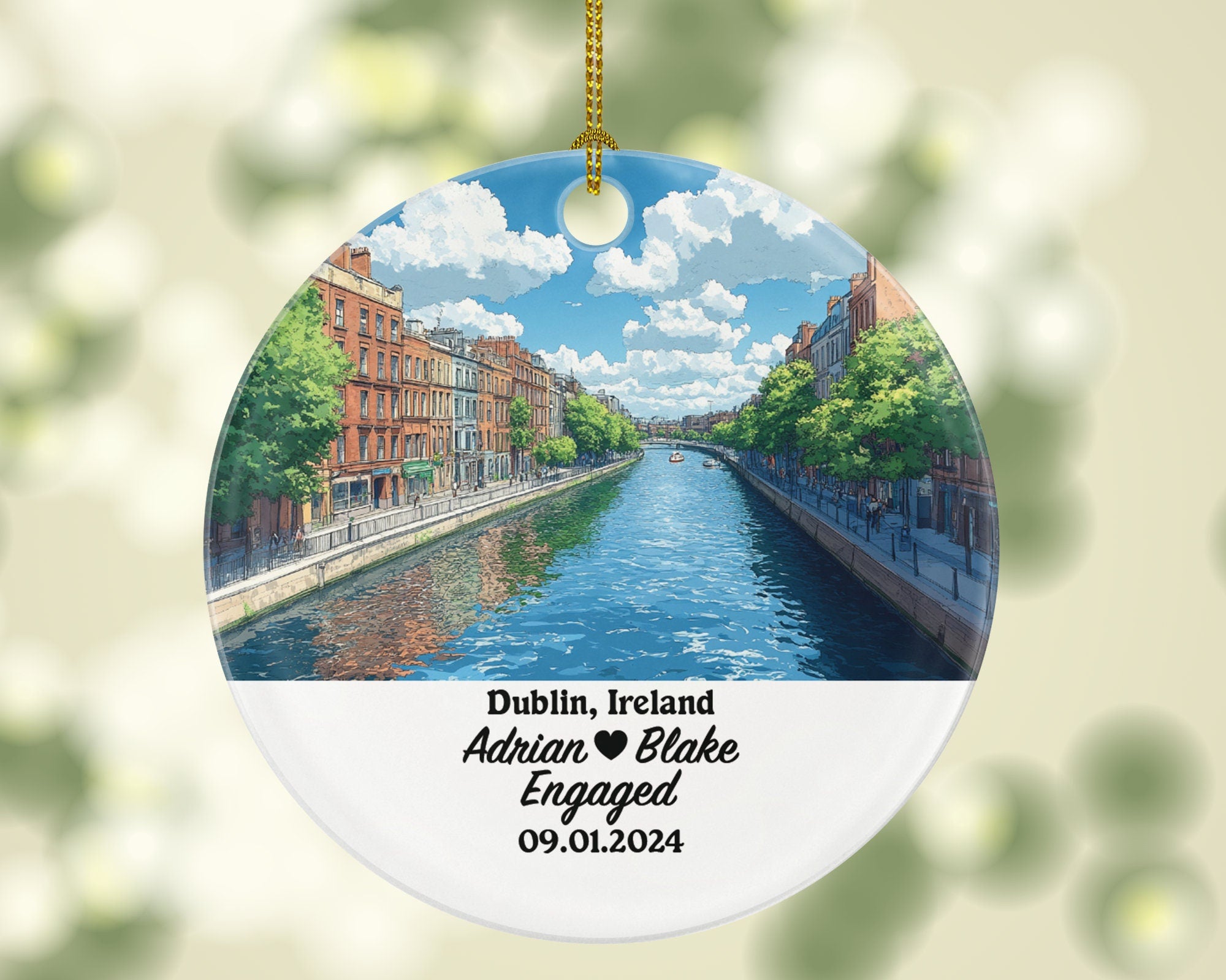 Dublin Christmas Ornament Personalized - Ireland Engaged Married Family Together Couple Travel Honeymoon Engagement Marriage