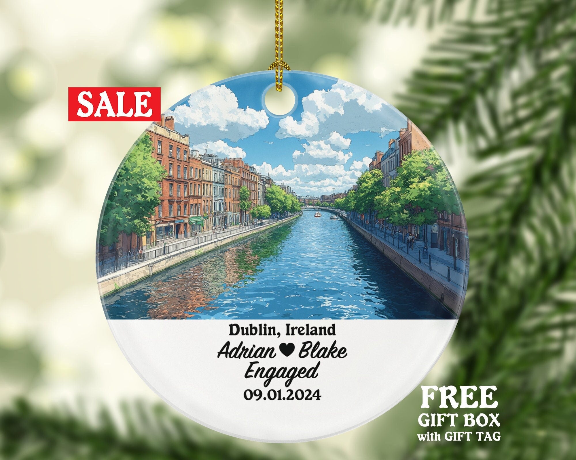 Dublin Christmas Ornament Personalized - Ireland Engaged Married Family Together Couple Travel Honeymoon Engagement Marriage