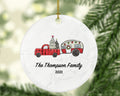 Camping Pull Trailer RV Camper Family Christmas Ornament - Personalized Vacation Red Lumberjack Truck with Recreational Gift