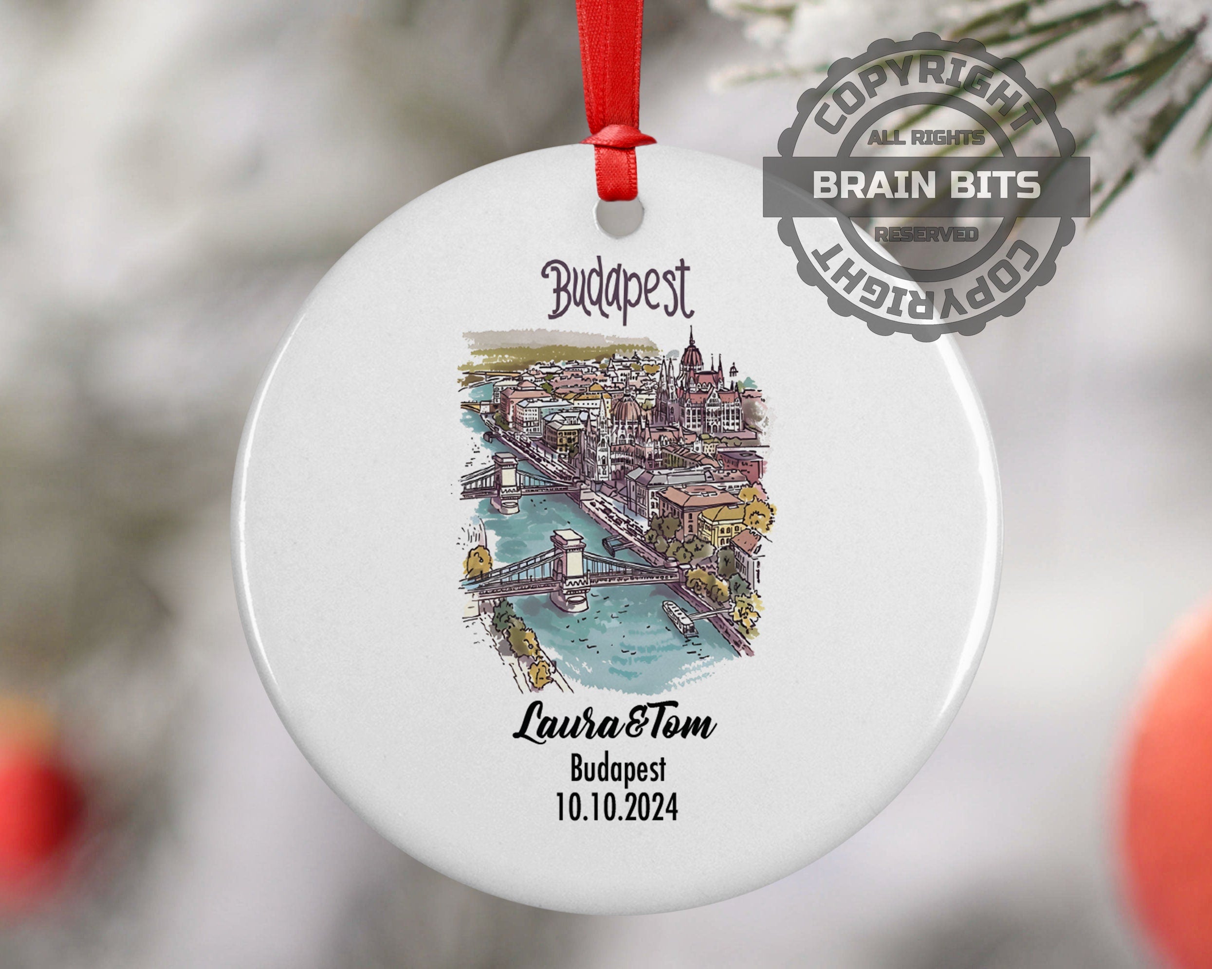 Budapest, Hungary, Ornament, Engagement, Married, Travel, Gift for Engaged Couple, Engagement Gift, Trip, Vacation Souvenir