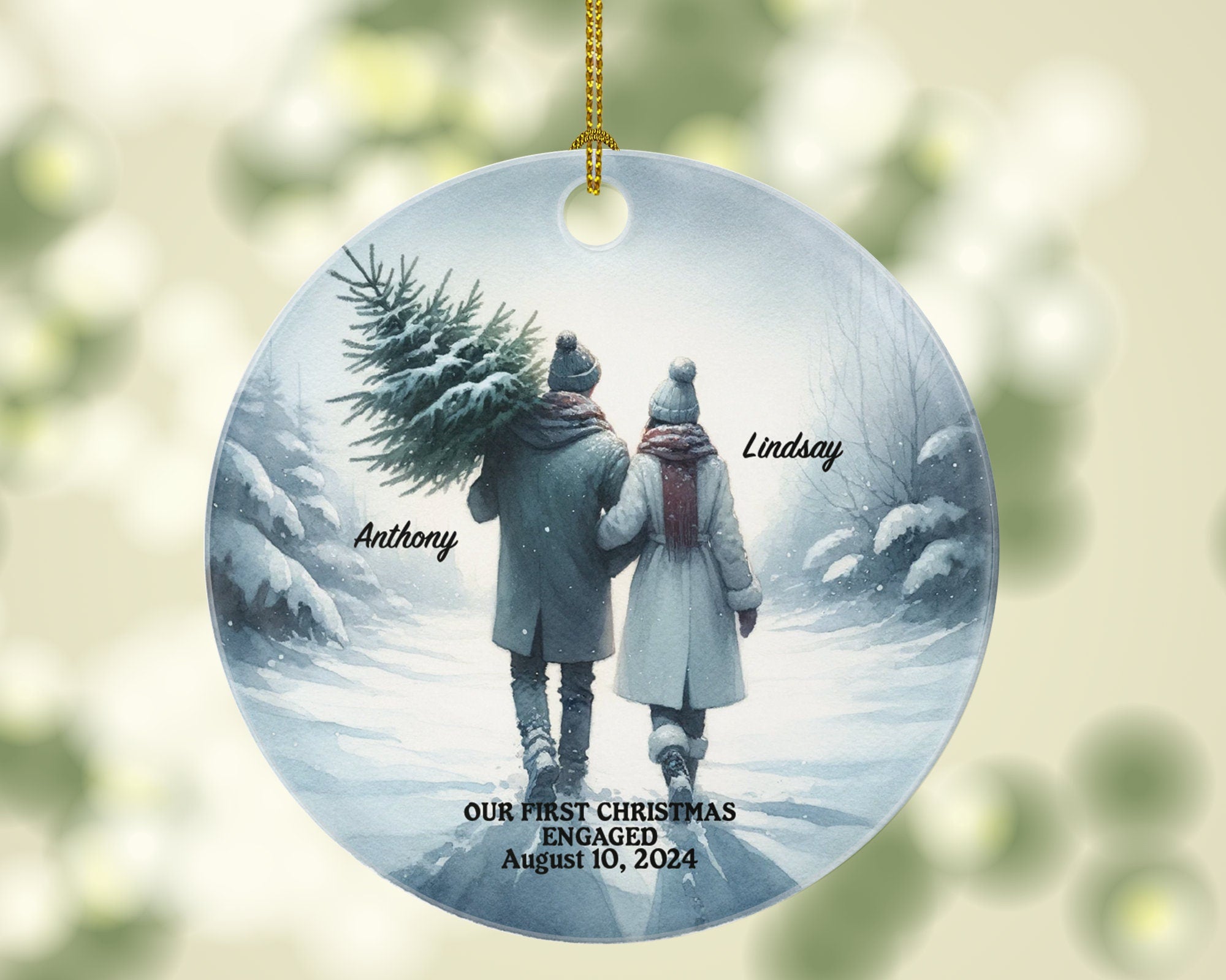 First Christmas Engaged Custom Ornament - Personalized Engagement Announcement Couple Gift - Custom Date Name - Future Husband Wife