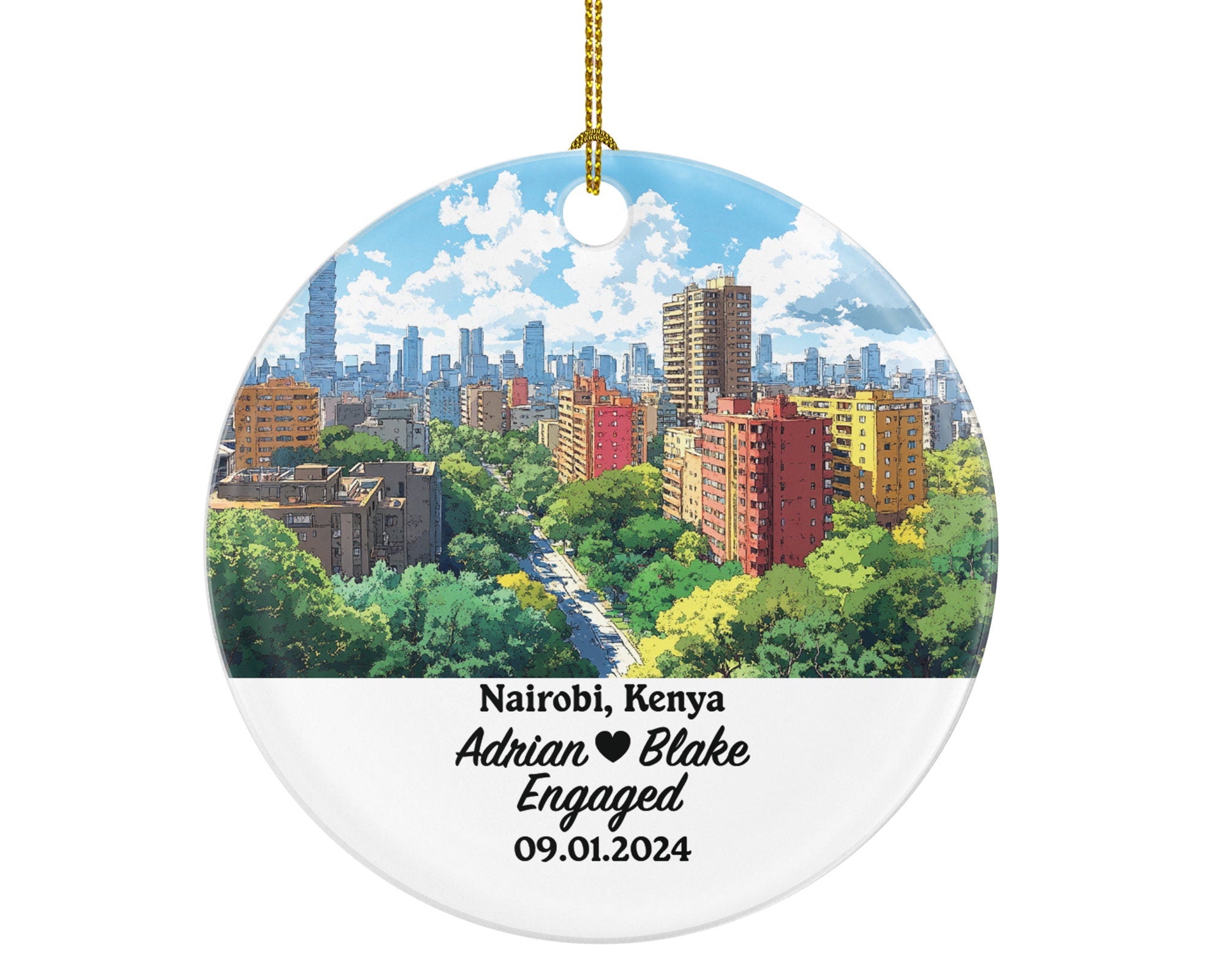 Nairobi Christmas Ornament Personalized - Kenya Engaged Married Family Together Couple Travel Honeymoon Engagement Marriage