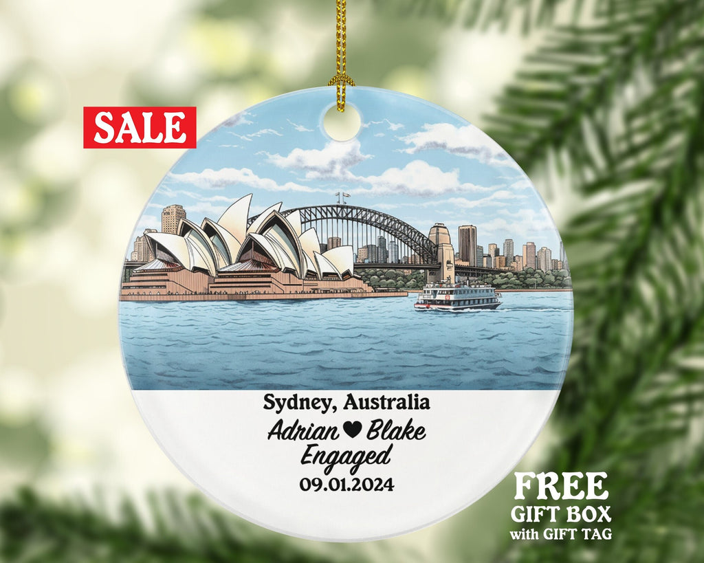 Sydney Christmas Ornament Personalized - Australia Engaged Married Family Together Couple Travel Honeymoon Engagement Marriage