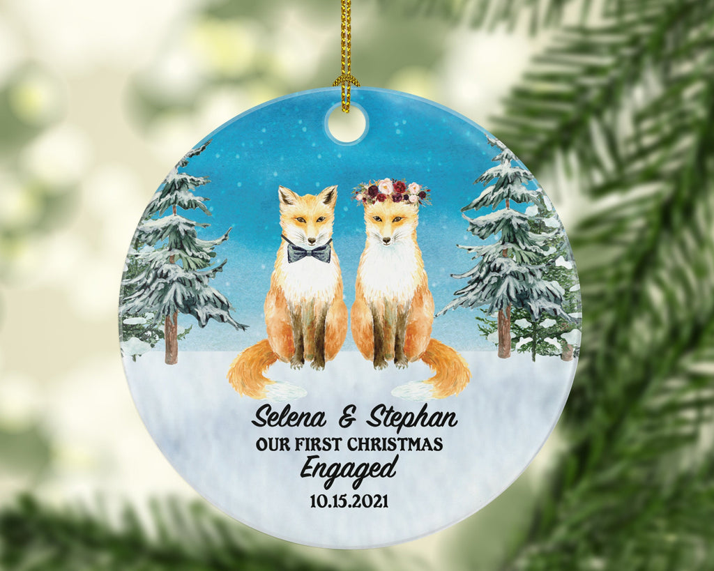 First Christmas Engaged Custom Ornament - Personalized Engagement Announcement Couple Gift - Custom Date Name - Future Husband Wife