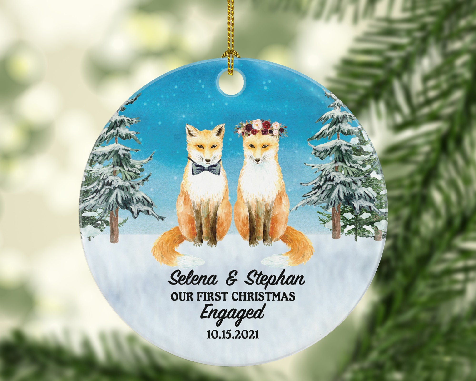 First Christmas Engaged Custom Ornament - Personalized Engagement Announcement Couple Gift - Custom Date Name - Future Husband Wife