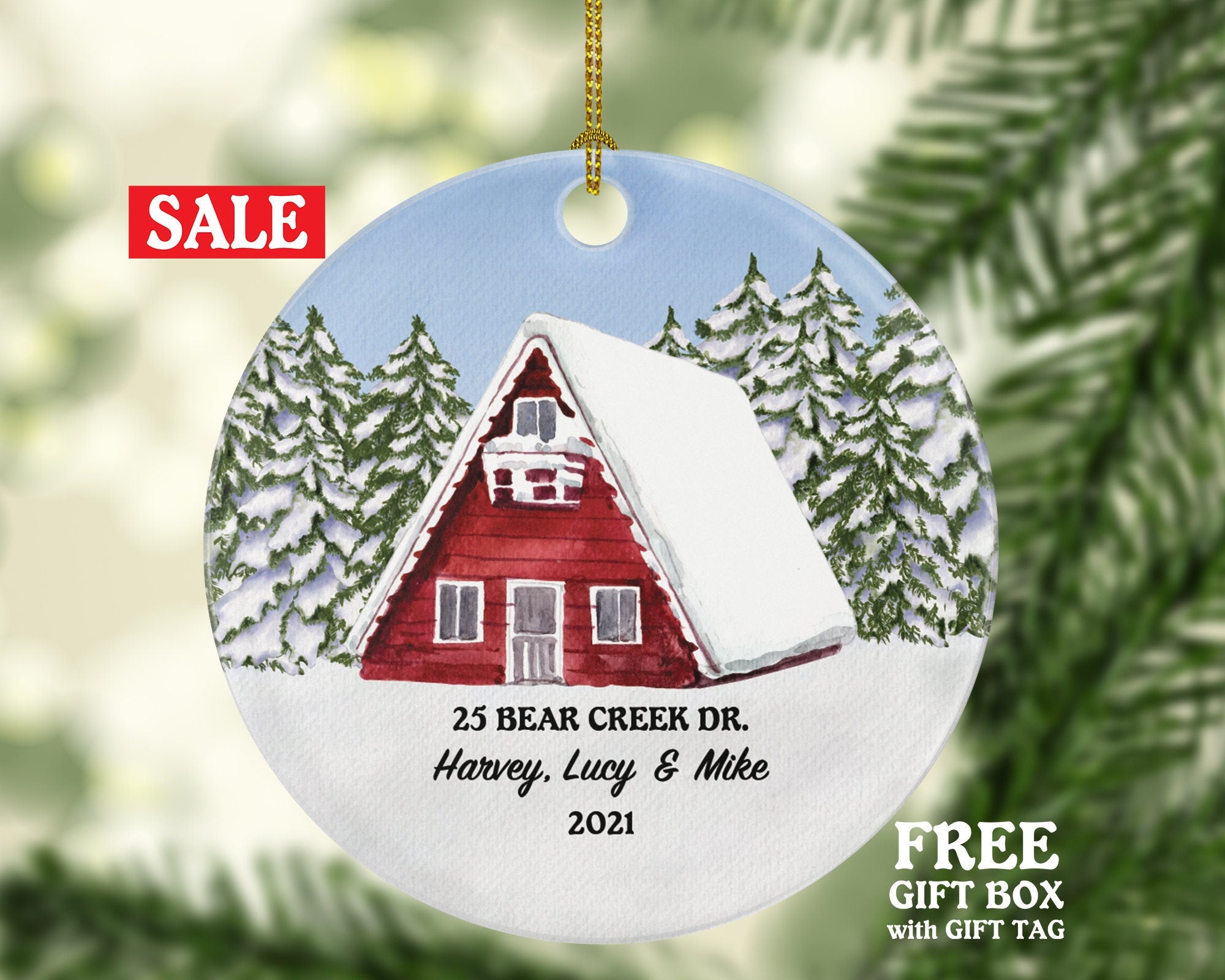 Personalized Forest Home Ornament - Family Farm Housewarming Wedding House Homeowner Property Casa Villa Mansion Buyer Owner Broker