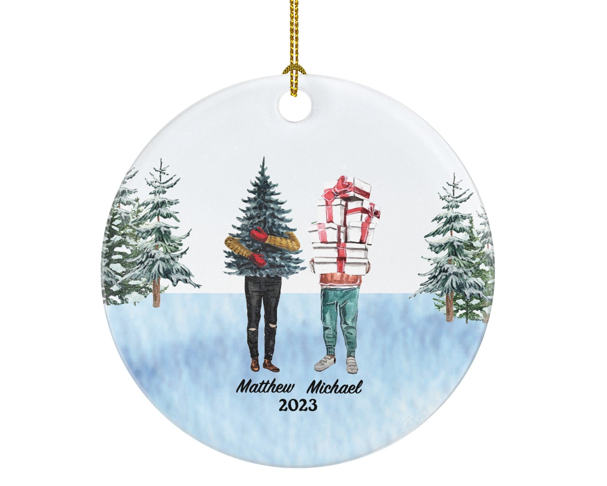 Gay Couple Christmas Ornament / Personalized Portrait Love is Love Same Sex Pride