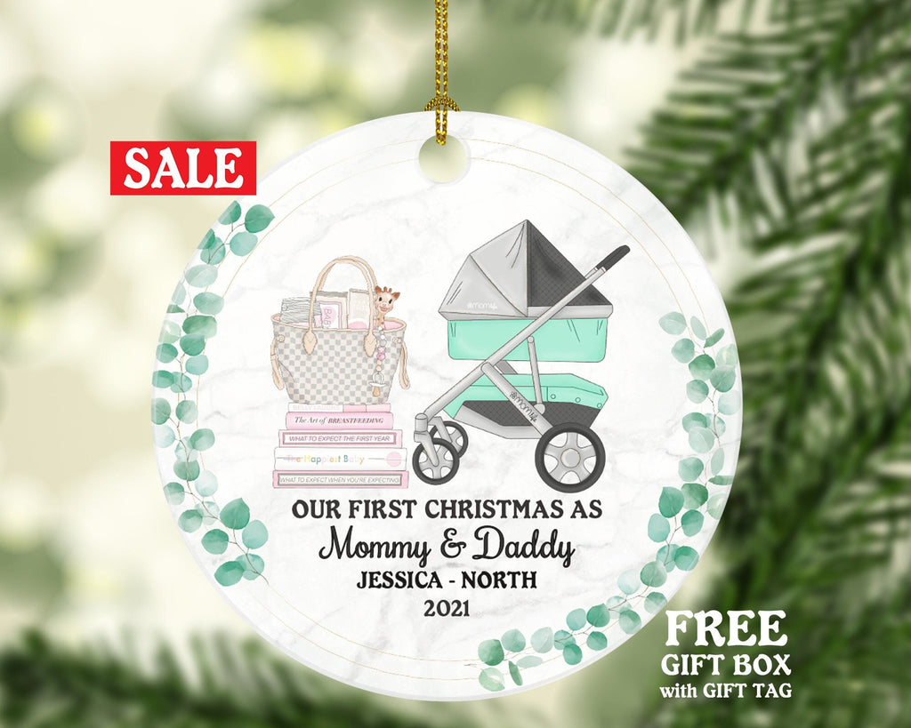 First Christmas as Mommy and Daddy Ornament - New Baby Girl Boy Parents Mother Father Mom Dad Gift Kid Child Infant Our Family of 3
