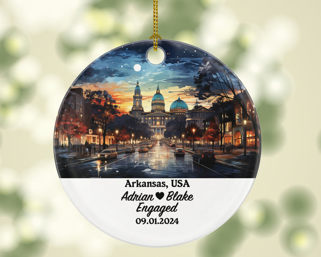 Arkansas Christmas Ornament Personalized - AR Engaged Married Family Together Couple Travel Honeymoon Engagement Marriage