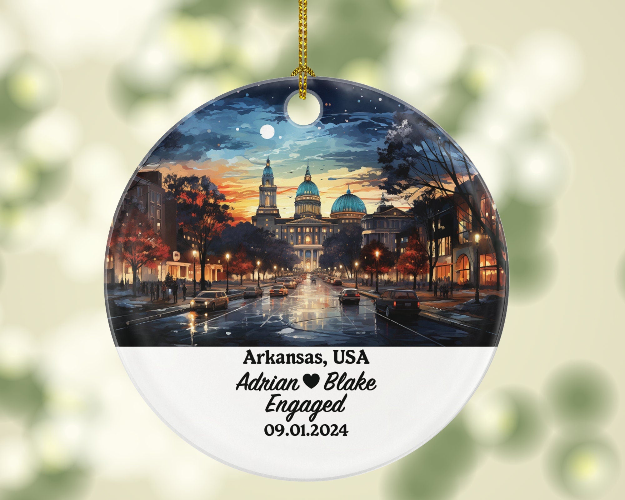 Arkansas Christmas Ornament Personalized - AR Engaged Married Family Together Couple Travel Honeymoon Engagement Marriage