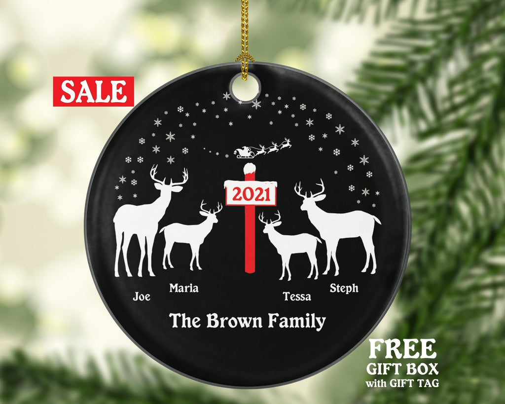 Family of 4 Personalized Christmas Ornament Four Xmas Reindeer Deer Mother Father New Baby Girl Boy Children Kids Wife Husband Name Gift