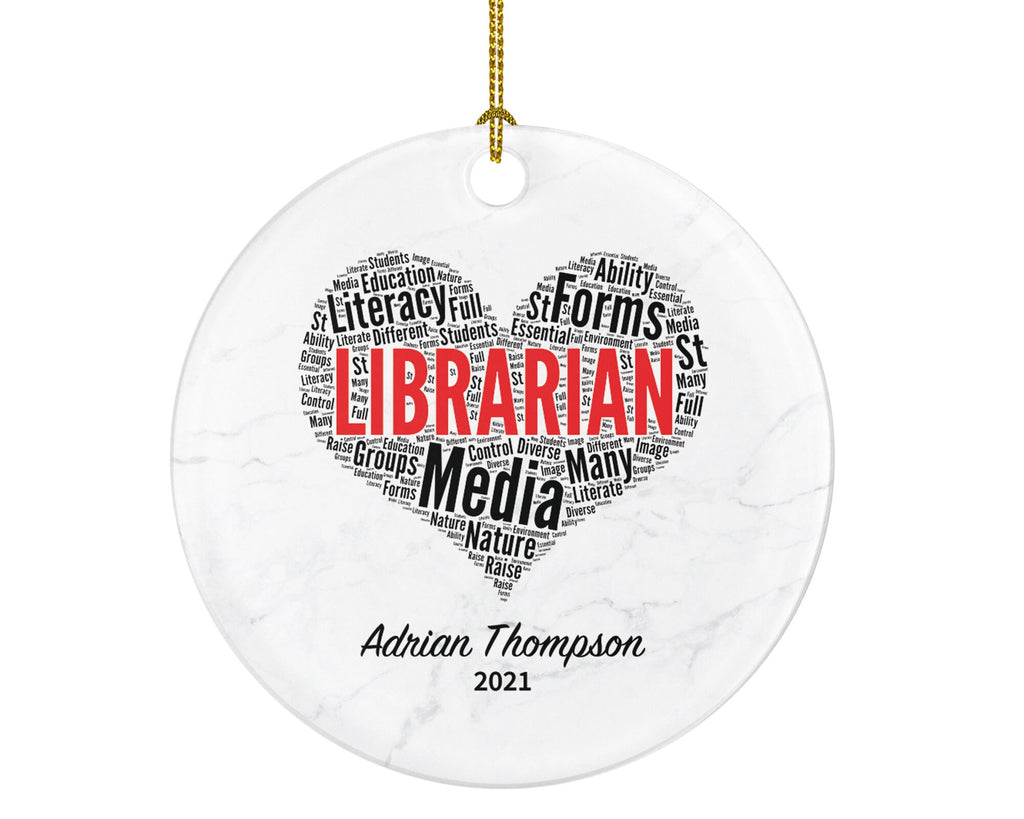 Librarian Christmas Ornament Personalized, Library Worker Bookworm Gift Custom Name