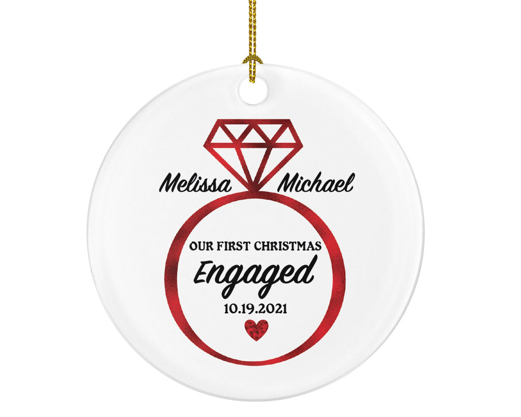 First Christmas Engaged Engagement Ring Personalized Ornament - Engagement Announcement Couple Gift - Custom Date Name - Diamond