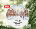 Boston MA Christmas Ornament Personalized - Engaged Married Family Together Couple Travel Honeymoon Wedding Engagement Marriage