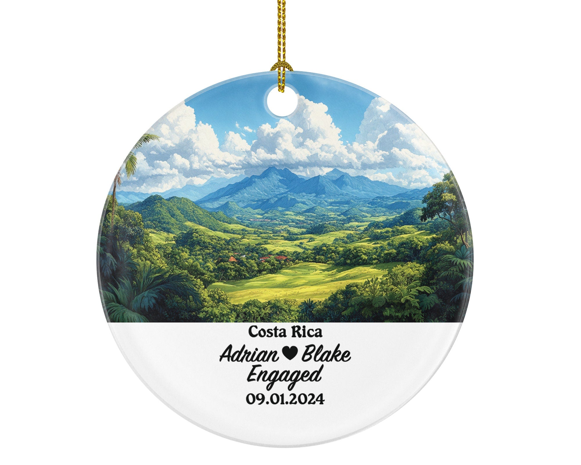 Costa Rica Christmas Ornament Personalized - Engaged Married Family Together Couple Travel Honeymoon Engagement Marriage