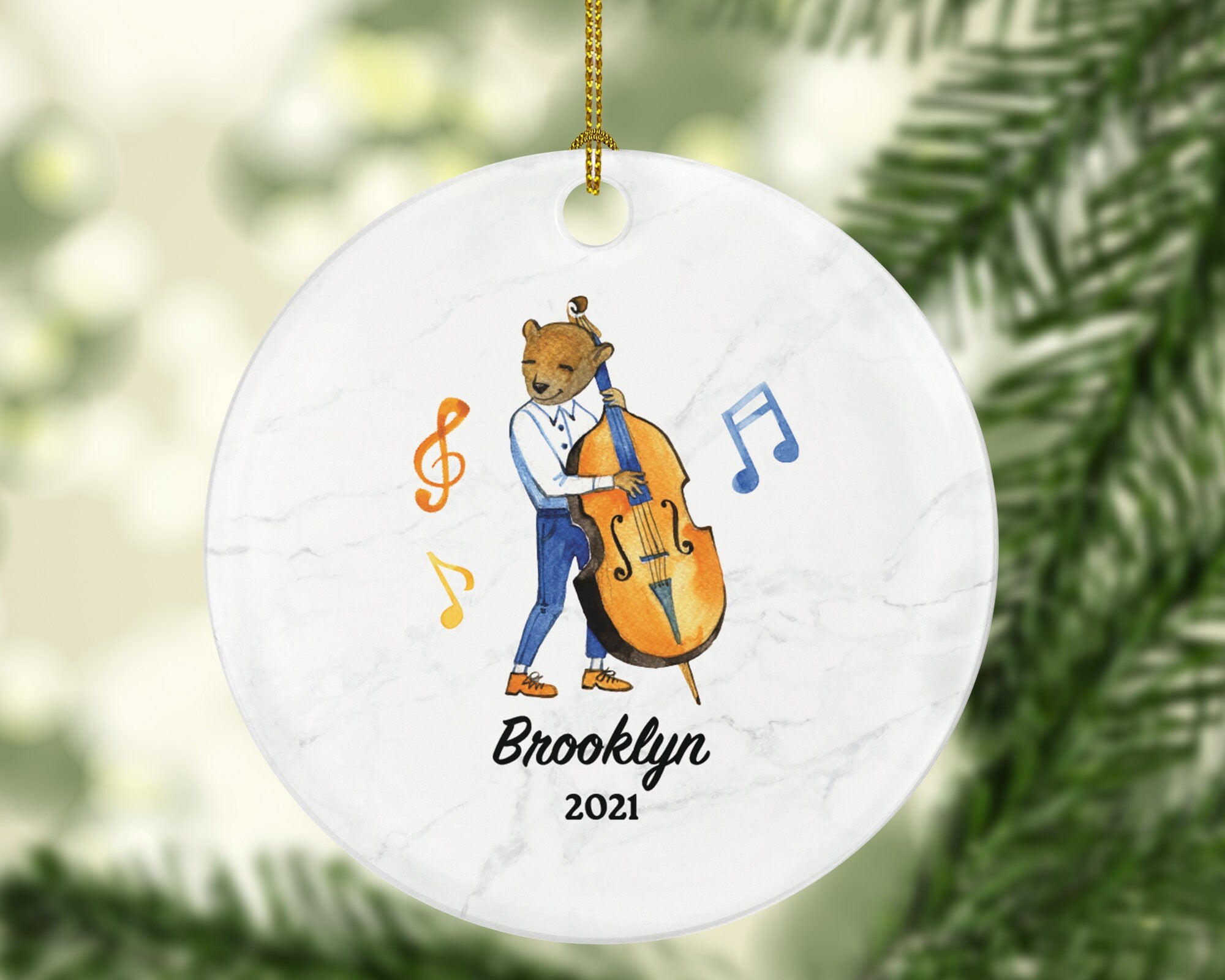 Contrabass Christmas Ornament Personalized - Contrabassist Contrabass Player Playing Musical Instrument Gift
