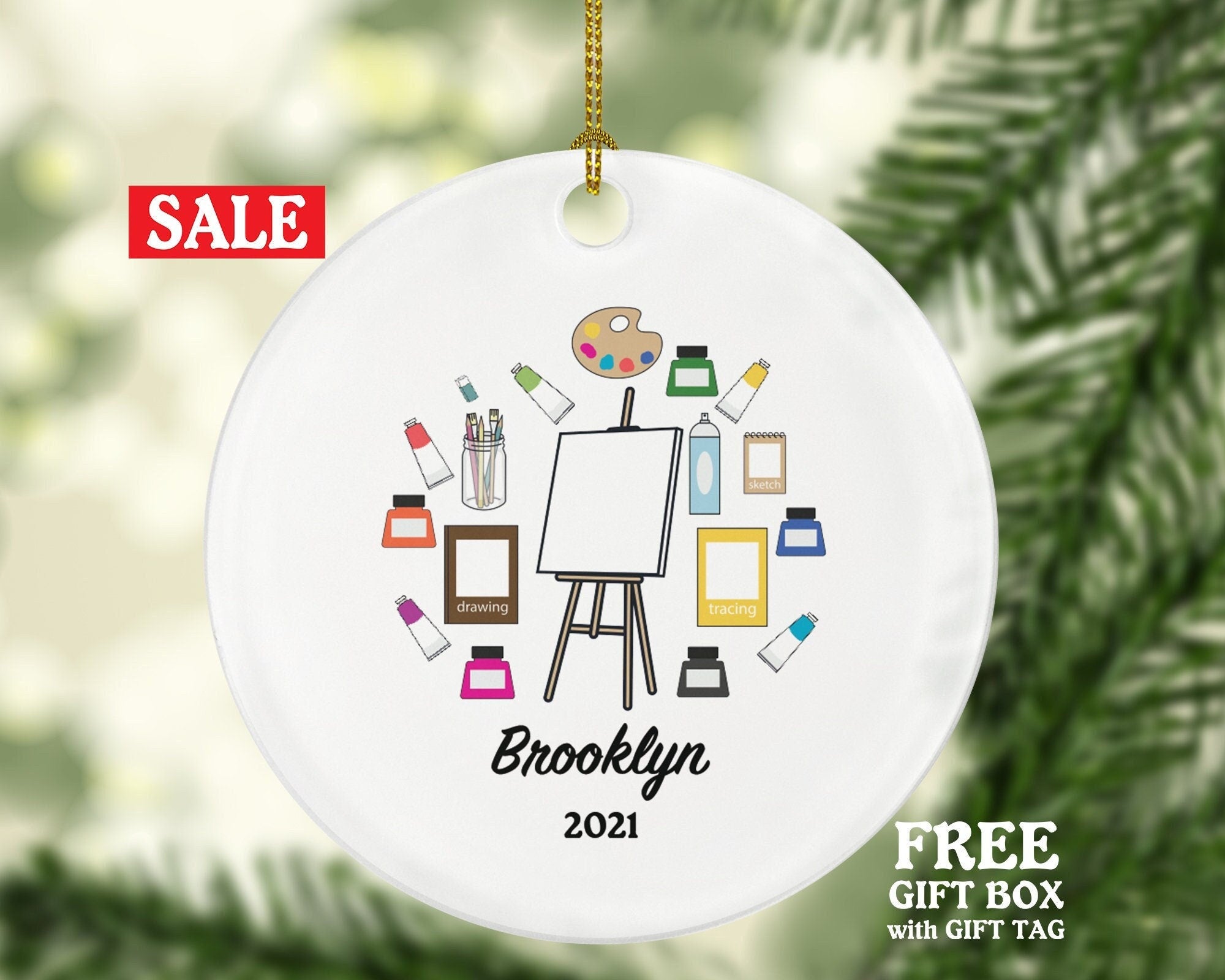 Artist Personalized Ornament, Christmas Art Lover,  Art Teacher, Xmas Artist Drawing Painting Art Craft Custom Gift