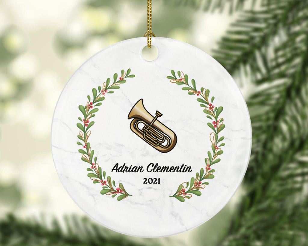 Tuba Christmas Ornament Personalized - Musical Instrument Playing Tuba Gift for Tubaist Tubist - Custom Name Year